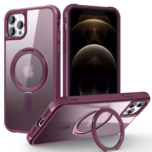 for iphone 13 pro max frameless magsafe pc phone case wine red For iPhone 13 Pro Max / 12 Pro Max MagSafe Magnetic Rotating Holder Phone Case(Wine Red)