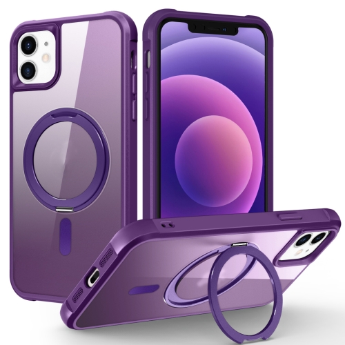 For iPhone 12 / 12 Pro MagSafe Magnetic Rotating Holder Phone Case(Purple) for iphone 12 12 pro magsafe magnetic rotating holder phone case purple
