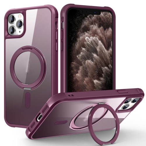 For iPhone 11 Pro Max MagSafe Magnetic Rotating Holder Phone Case(Wine Red) usams cc150 multi function magnetic mobile phone stand charger dock station 15w fast magnetic 3 in 1 wireless charger