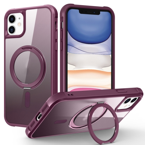 For iPhone 11 MagSafe Magnetic Rotating Holder Phone Case(Wine Red) for iphone 15 magsafe magnetic rotating holder phone case purple