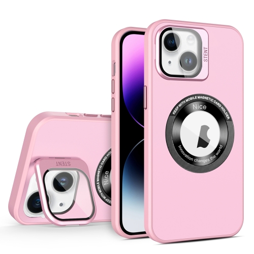 

For iPhone 14 Plus Skin Feel Magnifier MagSafe Lens Holder Phone Case(Pink)