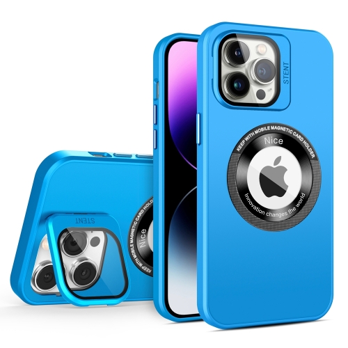 

For iPhone 14 Pro Max Skin Feel Magnifier MagSafe Lens Holder Phone Case(Light Blue)