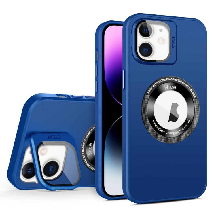 

For iPhone 12 Skin Feel Magnifier MagSafe Lens Holder Phone Case(Royal Blue)