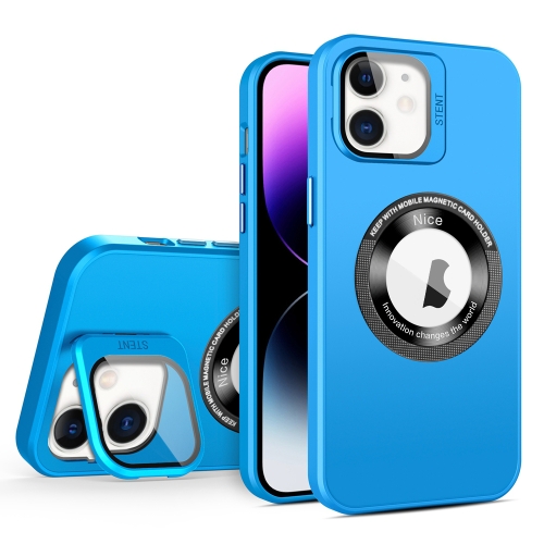 

For iPhone 12 Skin Feel Magnifier MagSafe Lens Holder Phone Case(Light Blue)