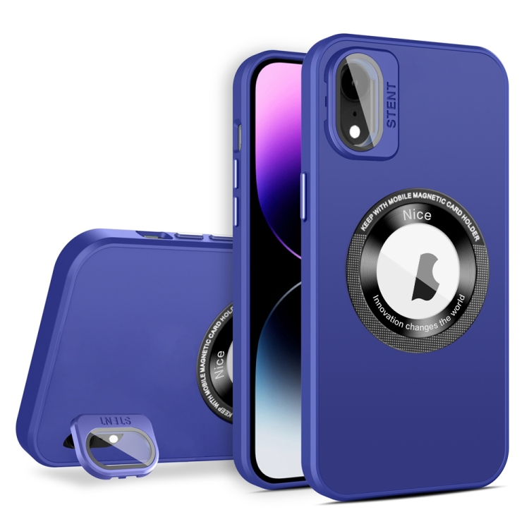 

For iPhone XR Skin Feel Magnifier MagSafe Lens Holder Phone Case(Purple)