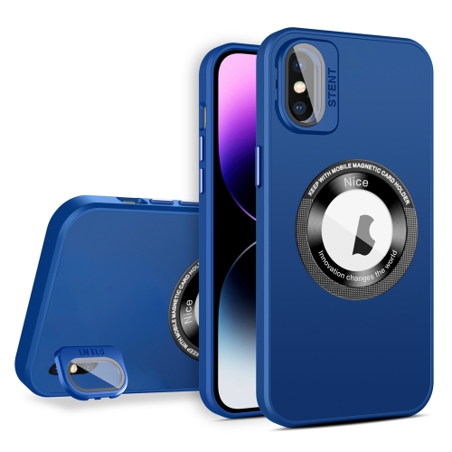 

For iPhone XS Max Skin Feel Magnifier MagSafe Lens Holder Phone Case(Royal Blue)