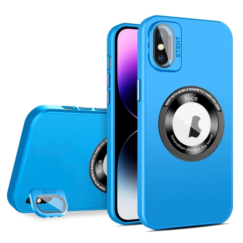 

For iPhone XS Max Skin Feel Magnifier MagSafe Lens Holder Phone Case(Light Blue)