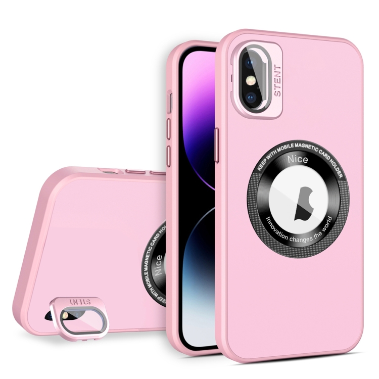 

For iPhone X / XS Skin Feel Magnifier MagSafe Lens Holder Phone Case(Pink)