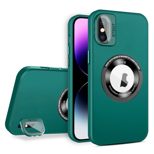 

For iPhone X / XS Skin Feel Magnifier MagSafe Lens Holder Phone Case(Dark Green)