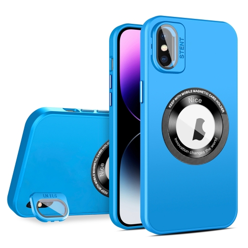 

For iPhone X / XS Skin Feel Magnifier MagSafe Lens Holder Phone Case(Light Blue)