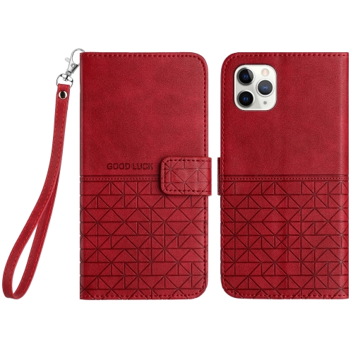 

For iPhone 11 Pro Rhombic Texture Leather Phone Case with Lanyard(Red)