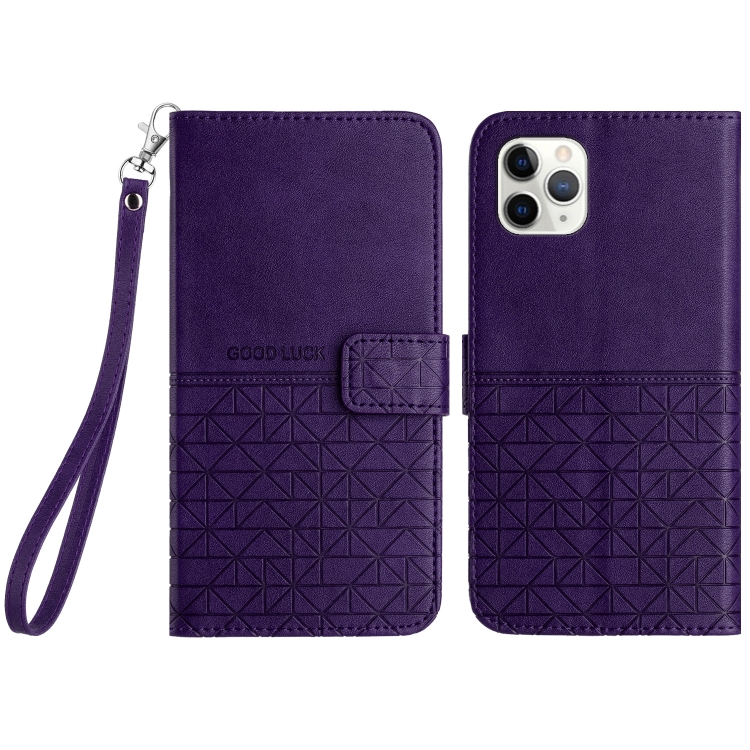 

For iPhone 11 Pro Rhombic Texture Leather Phone Case with Lanyard(Purple)