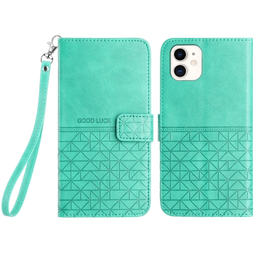 

For iPhone 11 Rhombic Texture Leather Phone Case with Lanyard(Green)