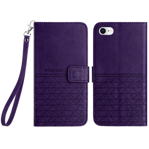 

For iPhone SE 2022 / 2020 /8/7 Rhombic Texture Leather Phone Case with Lanyard(Purple)