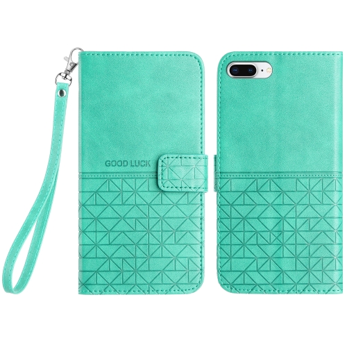 

For iPhone 8 Plus / 7 Plus Rhombic Texture Leather Phone Case with Lanyard(Green)