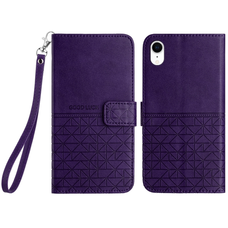 

For iPhone XR Rhombic Texture Leather Phone Case with Lanyard(Purple)