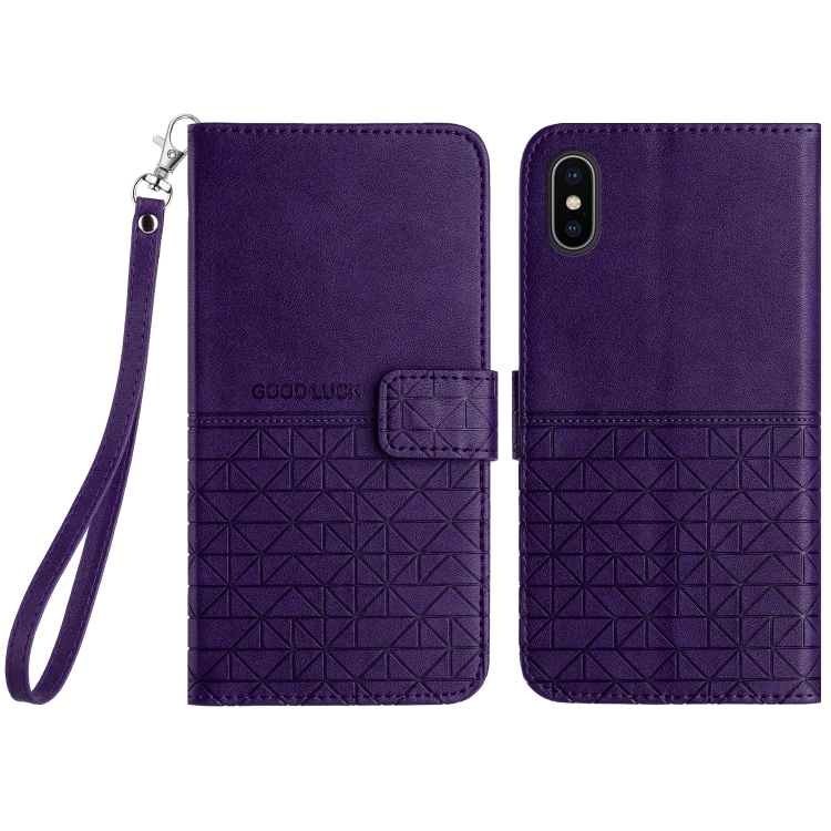 

For iPhone XS Max Rhombic Texture Leather Phone Case with Lanyard(Purple)