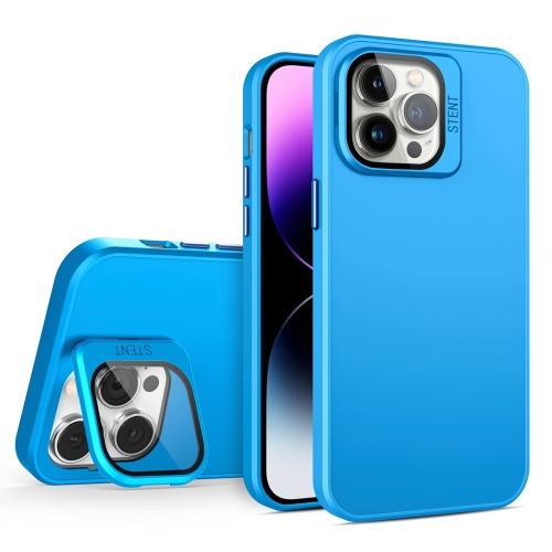 

For iPhone 15 Pro Skin Feel Lens Holder PC + TPU Phone Case(Space Blue)