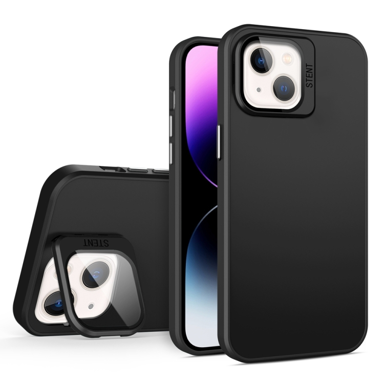 

For iPhone 15 Skin Feel Lens Holder PC + TPU Phone Case(Black)