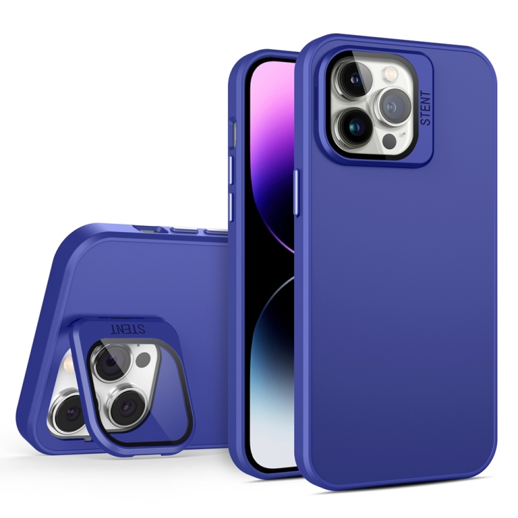 

For iPhone 14 Pro Skin Feel Lens Holder PC + TPU Phone Case(Dark Purple)