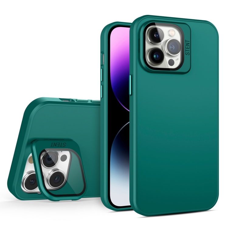 

For iPhone 14 Pro Skin Feel Lens Holder PC + TPU Phone Case(Green)