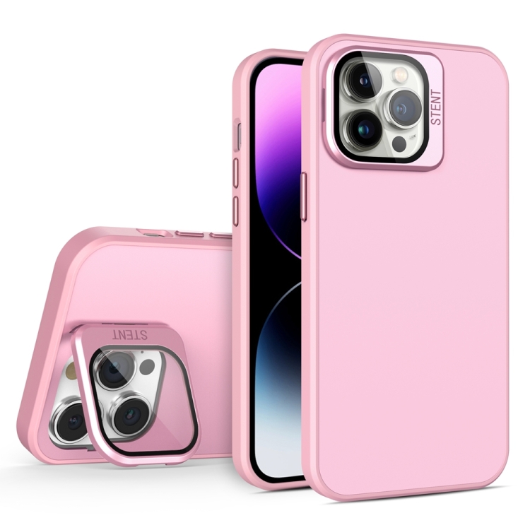 

For iPhone 14 Pro Max Skin Feel Lens Holder PC + TPU Phone Case(Pink)