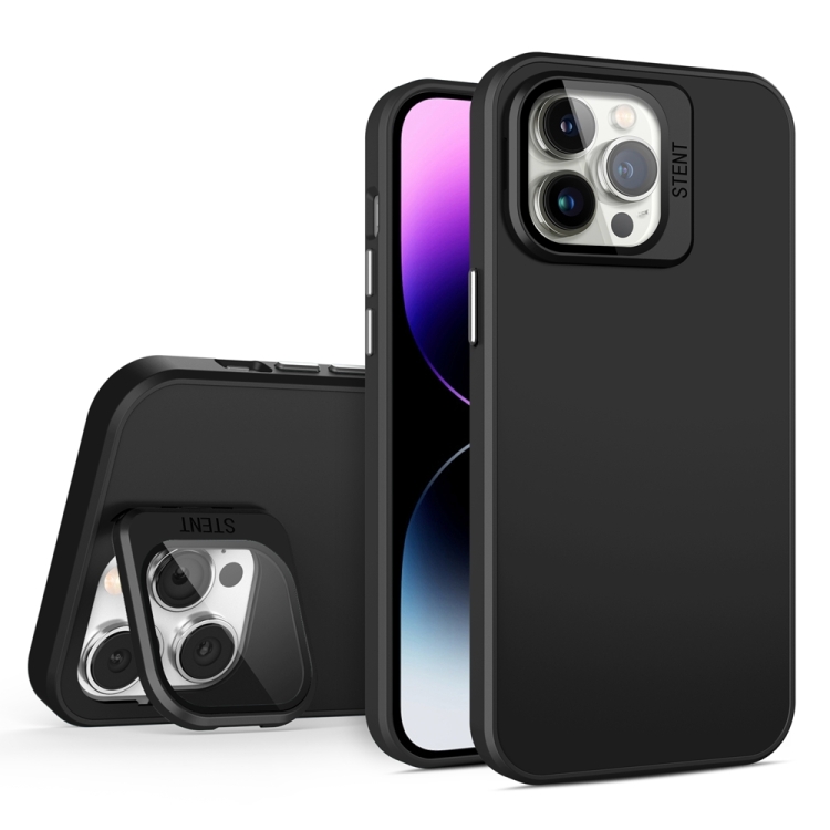 

For iPhone 14 Pro Max Skin Feel Lens Holder PC + TPU Phone Case(Black)