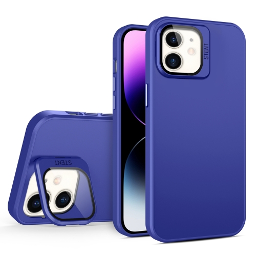 

For iPhone 12 Skin Feel Lens Holder PC + TPU Phone Case(Dark Purple)