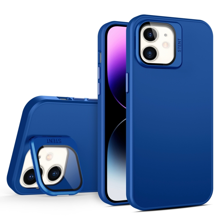 

For iPhone 12 Skin Feel Lens Holder PC + TPU Phone Case(Royal Blue)
