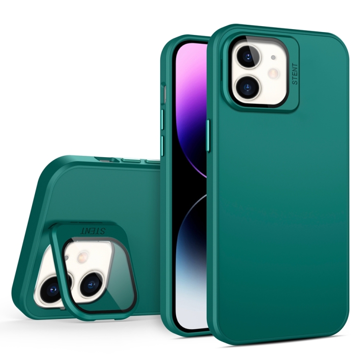 

For iPhone 12 Skin Feel Lens Holder PC + TPU Phone Case(Green)