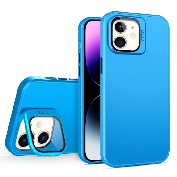 

For iPhone 12 Skin Feel Lens Holder PC + TPU Phone Case(Space Blue)