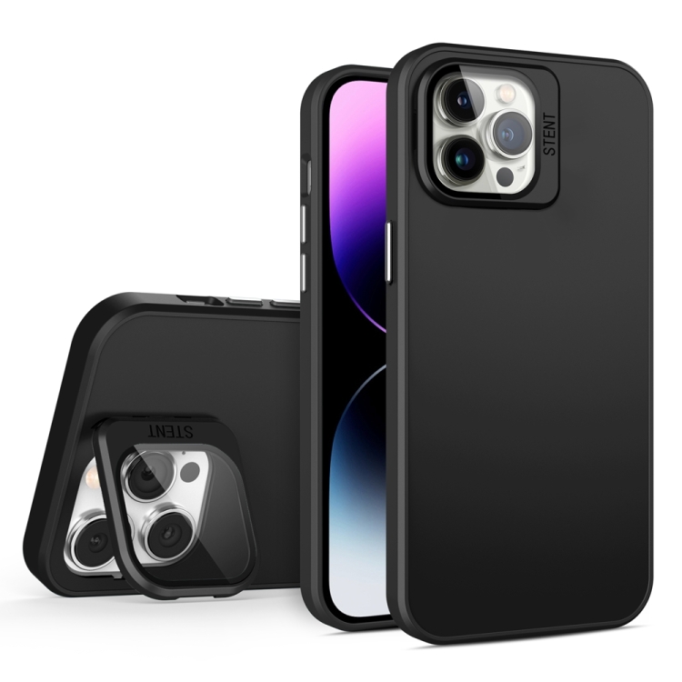 

For iPhone 12 Pro Max Skin Feel Lens Holder PC + TPU Phone Case(Black)