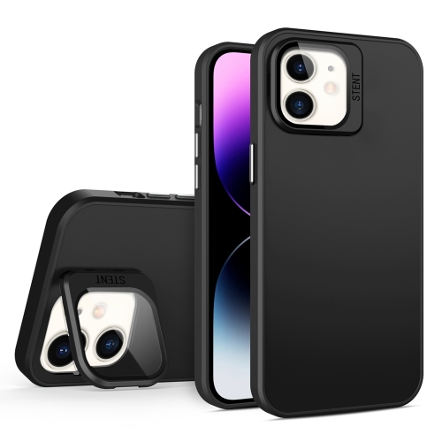 

For iPhone 11 Skin Feel Lens Holder PC + TPU Phone Case(Black)