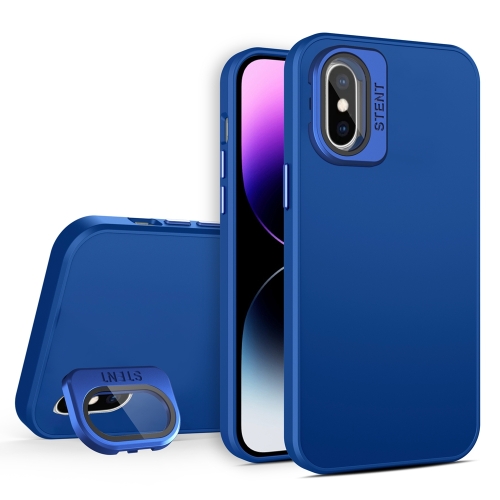 

For iPhone X / XS Skin Feel Lens Holder PC + TPU Phone Case(Royal Blue)