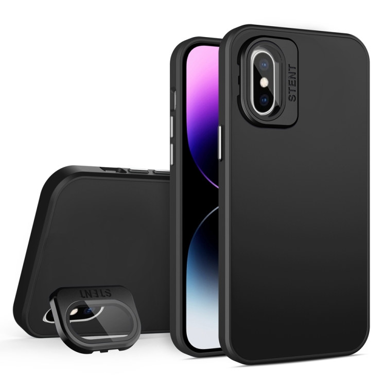 

For iPhone X / XS Skin Feel Lens Holder PC + TPU Phone Case(Black)