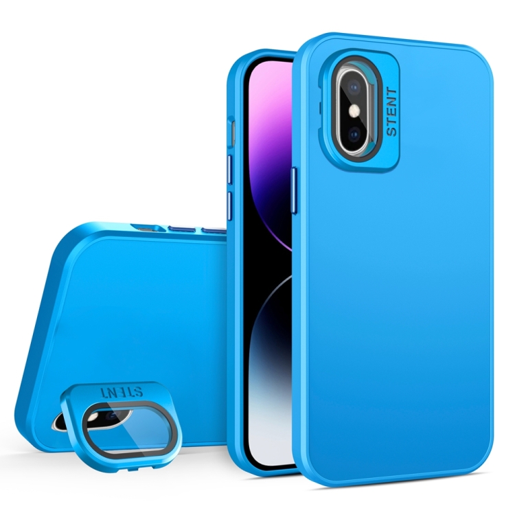 

For iPhone X / XS Skin Feel Lens Holder PC + TPU Phone Case(Space Blue)