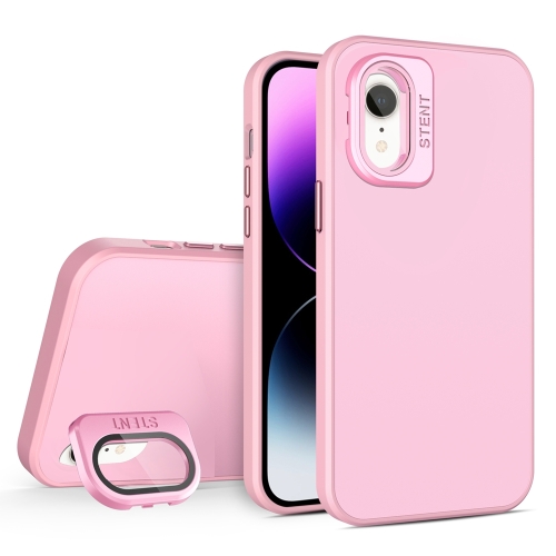 

For iPhone XR Skin Feel Lens Holder PC + TPU Phone Case(Pink)