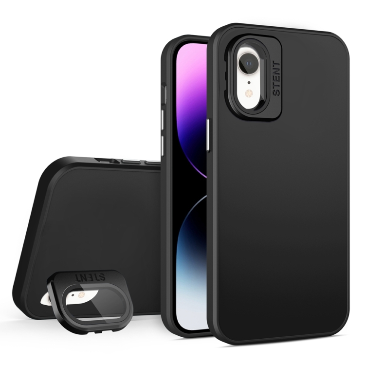

For iPhone XR Skin Feel Lens Holder PC + TPU Phone Case(Black)