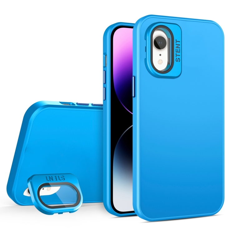 

For iPhone XR Skin Feel Lens Holder PC + TPU Phone Case(Space Blue)