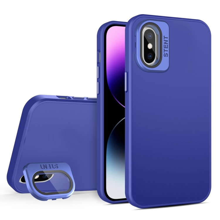 

For iPhone XS Max Skin Feel Lens Holder PC + TPU Phone Case(Dark Purple)