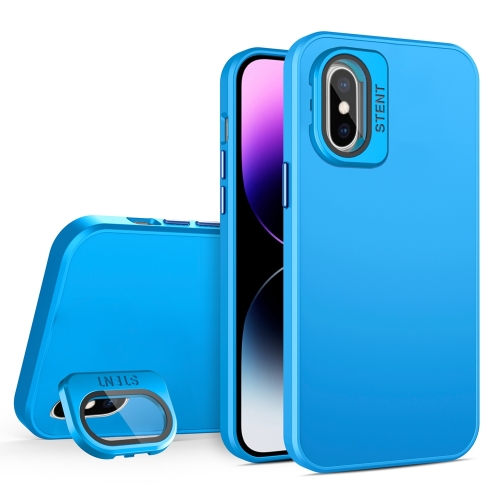 

For iPhone XS Max Skin Feel Lens Holder PC + TPU Phone Case(Space Blue)