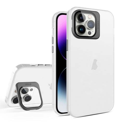 

For iPhone 15 Pro Skin Feel Lens Holder Translucent Phone Case(White)