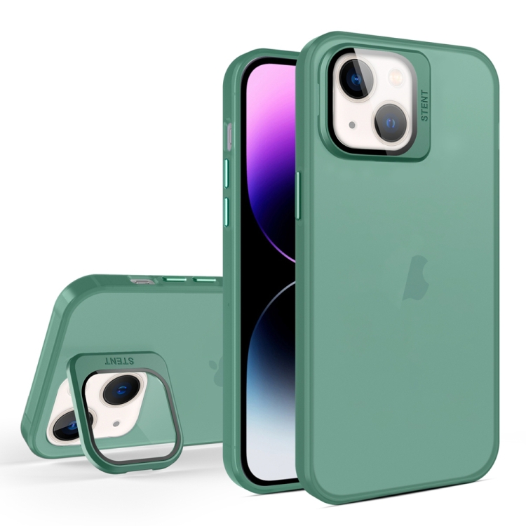 

For iPhone 14 Plus Skin Feel Lens Holder Translucent Phone Case(Green)