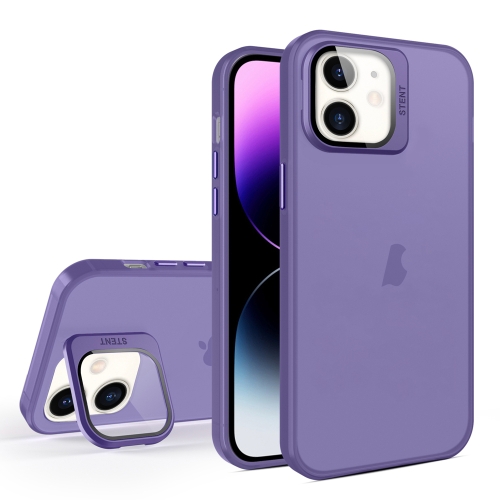 

For iPhone 12 Skin Feel Lens Holder Translucent Phone Case(Dark Purple)