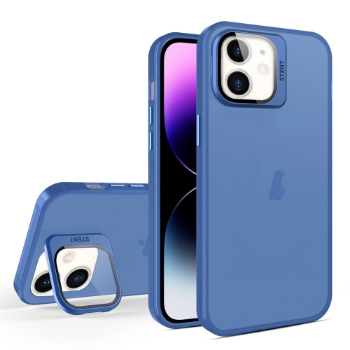 

For iPhone 12 Skin Feel Lens Holder Translucent Phone Case(Royal Blue)