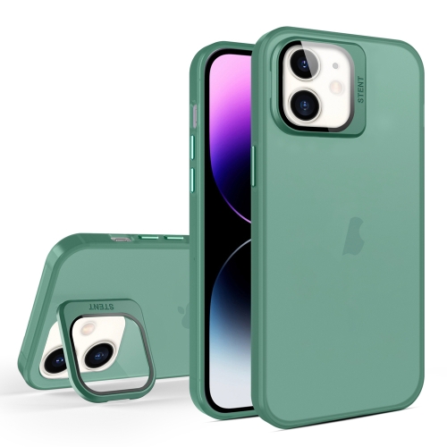 

For iPhone 12 Skin Feel Lens Holder Translucent Phone Case(Green)
