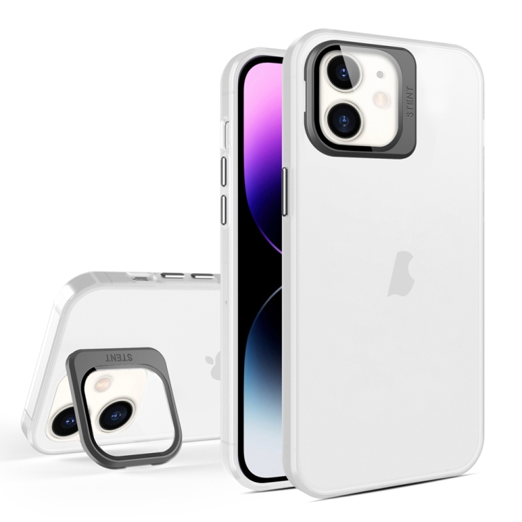 

For iPhone 12 Skin Feel Lens Holder Translucent Phone Case(White)