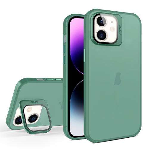 

For iPhone 11 Skin Feel Lens Holder Translucent Phone Case(Green)