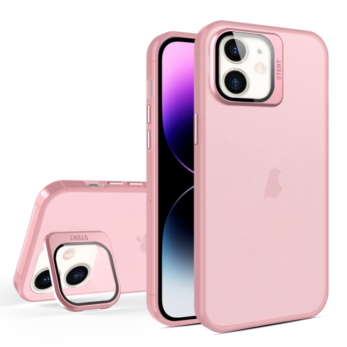

For iPhone 11 Skin Feel Lens Holder Translucent Phone Case(Pink)