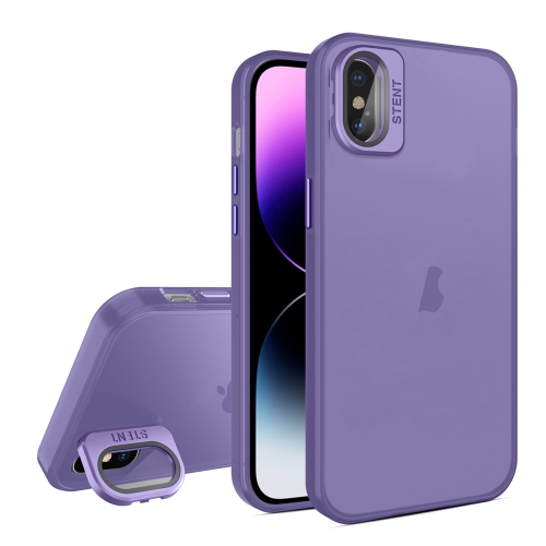 

For iPhone X / XS Skin Feel Lens Holder Translucent Phone Case(Dark Purple)